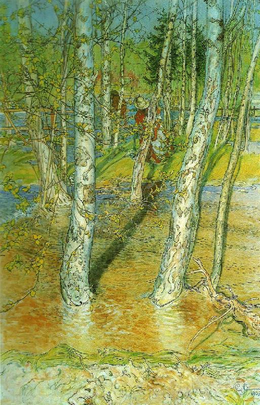 Carl Larsson varflod- oversvamning Spain oil painting art